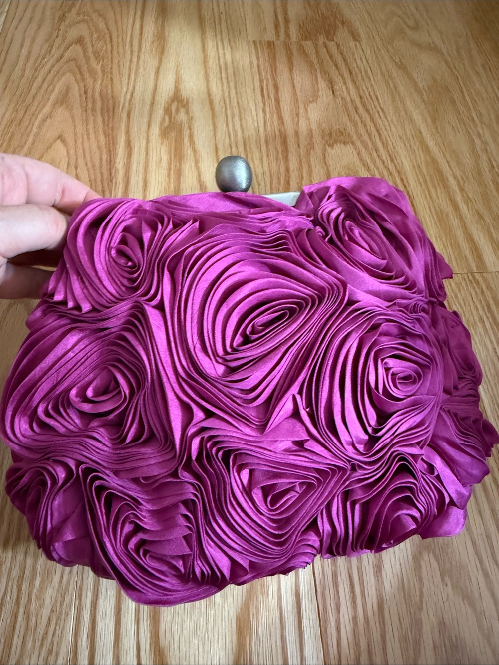 Boden Satin Rosette Clutch in Fuchsia